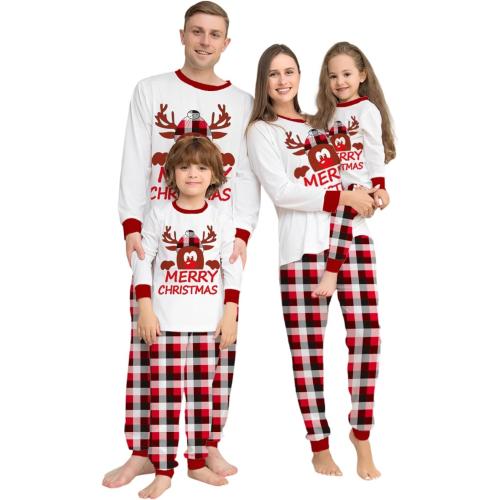 Men L Christmas Pajama Set Santa Reindeer Printed Long Sleeve Holiday Couple Family Sleepwear PJs