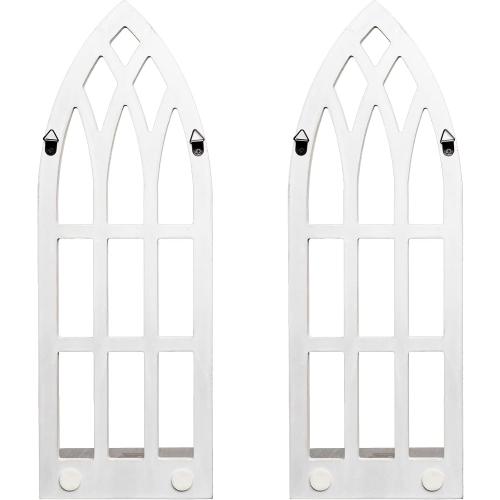 HPC Decor Candle Sconces Wall Decor Set of 2- Handmade Wall Sconce Candle Holder- White Window Shape Wood Wall Home Decor- Farmhouse Wall Decorations for Living Room, Bedroom, Bathroom, Dining Room