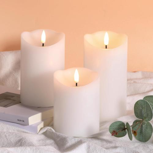 Eywamage White Flameless Pillar Candles with Remote, Flickering Realistic Battery Powered LED Wax Candles, Φ 3 H 4 5 6