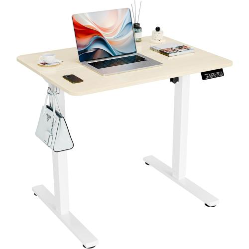 Size 31.5 x 23.6 Color White ERGOMAKER Electric Standing Desk, 31.5 x 23.6 Height Adjustable Sit Stand Desk with Splice Board for Home Office, Computer Desk Memory Preset (White Frame, Gold Oak Desktop)