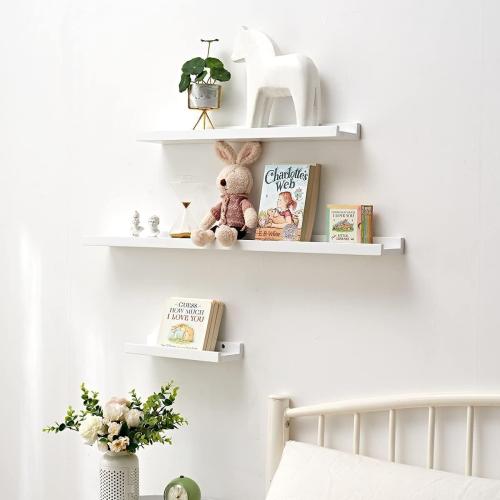 20 * 4 * 1.5 White Floating Shelves Wall Mounted 20 Inch, Solid Oak Wood Shelf for Decor and Storage, Picture Ledge for Bedroom Bathroom Living Room Kitchen, 20 * 4 * 1.5, 1 Pack