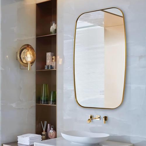 ANDY STAR Brass Bathroom Mirror, Size 24x32’’ Brushed Gold Metal Frame Oblong Mirror for Bathroom, Modern Gold Oval Bathroom Mirror for Over Sink, Hangs Horizontal or Vertical