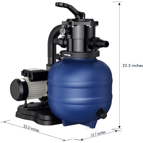 BLUBERY 13 Sand Filter with 1/3HP Pump System, Handy 7-Way Valve for Above Ground Pools with Prefilter Pool Pump, 115V, 23FT Cord for Easy Installation, GSF01A