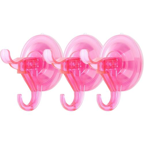Antimbee 3 Pack Suction Cup Hooks, Clear Suction Cup Hanger, Removable Small Suction Cups for Shower, Bathroom, Glass, Door, Windows, Kitchen-Up to 11 lbs on Smooth Surface (Transparent Pink)