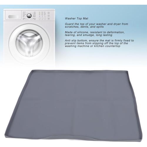Washer Dryer Top Mat, Non Slip Silicone Washing Machine Top Protector Cover with Secure Bottom, for Laundry Room (Gray)
