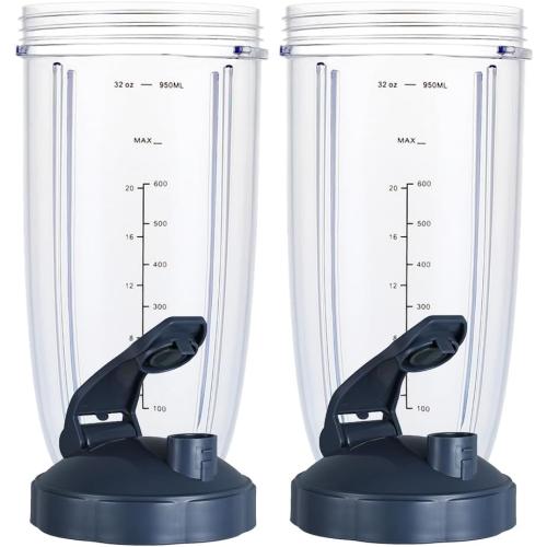 Upgrade Blender Cups Fit for Nutribullet 600w/900w, Replacement Parts 32oz Cups with Flip-Top To-Go-Lids, Blender Accessories (2 Pack)