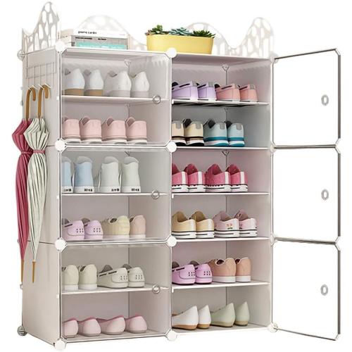6-Tiers Stackable 24-30 pairs Freestanding Storage Cabinets with Adjustable Shelving,Withe Shoe Shelf Organizer for Bedroom, Closet, Entryway, Dorm Room,Garage,Shoe Rack have 6 cubes