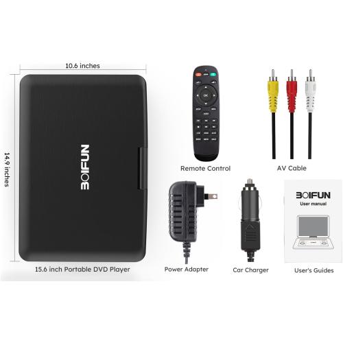 17.5 Portable DVD Player with 15.6 Large HD Screen, 6 Hours Rechargeable Battery, Support USB/SD Card/Sync TV and Multiple Disc Formats, High Volume Speaker, Black