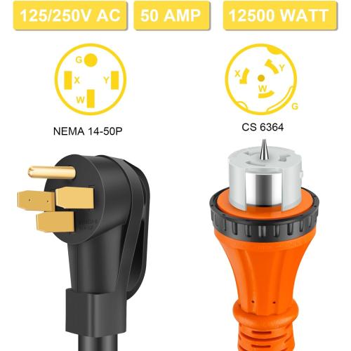 50 Amp Generator Cord 50 Feet, NEMA 14-50p to CS6364 & SS2-50R Generator Emergency Power Cord, 125/250V, 12500 Watts, Perfect for Generator to House Connection