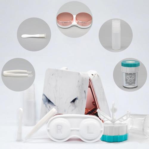 Contact Lens Case with Cleaner Washer, Portable Cute Eye Contacts Colored Lenses Applicator Remover Tool Kit with Mirror Solution Bottle Travel Size for Daily Outdoor (Square, Rose Gold)