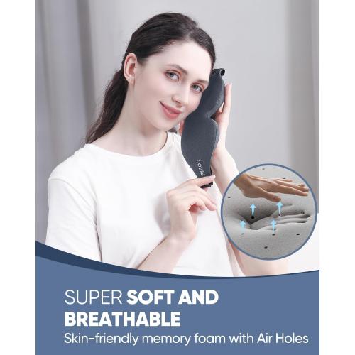 MZOO Luxury Sleep Eye Mask for Side Sleeper Men Women, Zero Eye Pressure 3D Sleeping Mask, Light Blocking Patented Design Night Blindfold, Soft Eye Shade Cover for Travel, Grey