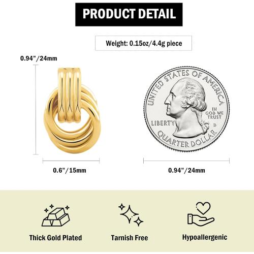 Chunky Small Knot Earrings Gold Silver Geometric Earrings for Women Dainty Gold and Silver Plated Dangle Drop Earrings Hypoallergenic and Lightweight Fashion Trendy Jewelry Gifts