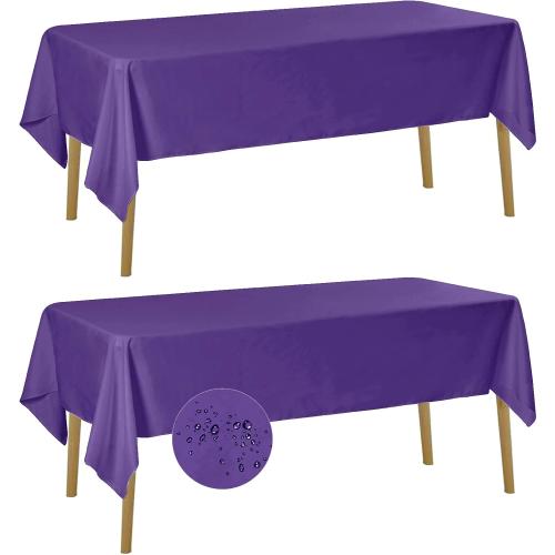 Fokitut 2 Pack Waterproof Rectangle Tablecloth, 60x102 Inch, Stain Resistant and Wrinkle Polyester Table Cloth, Fabric Table Cover for Kitchen Dining, Wedding, Party, Holiday Dinner-Purple