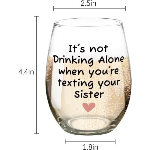 Fatbaby Funny Wine Glass Gifts For Sisters Besties Best Friends Women, Humorous Christmas Birthday Mother's Day Gifts Stemless Wine Glass for Sister Wine Lovers 15 OZ