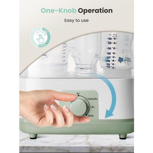 Grownsy Adjustable 4 in 1 Large Bottle Sterilizer and Dryer, 8 Bottles Capacity,Electric Steam Baby Bottle Sterilizer, Sanitizer for Baby Bottles & Pacifiers, Breast Pump Parts Green