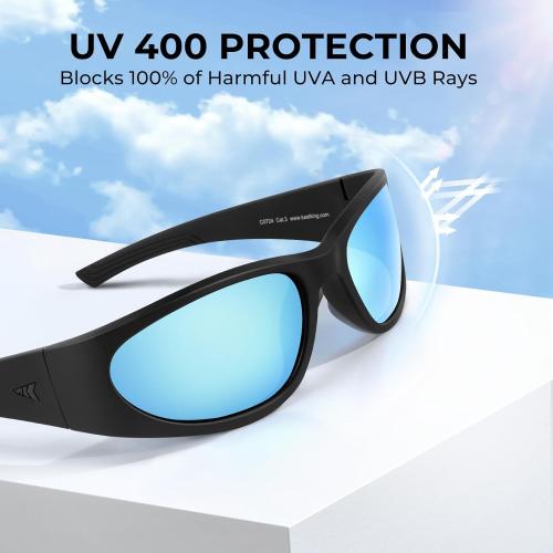 Black KastKing Raccoon Polarized Sport Sunglasses for Men and Women, Wide Temple Wrap, Ideal for Driving Fishing Cycling Running