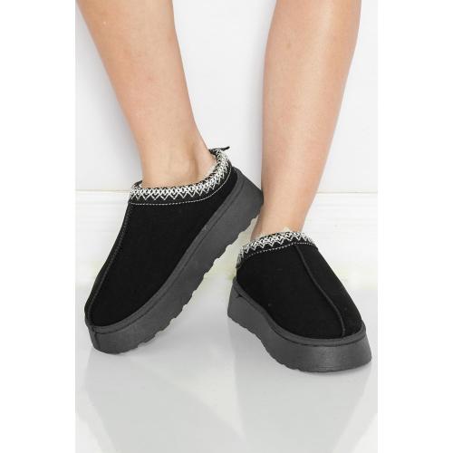 Black Contrast Print Suede Plush Lined Snow Boots for Winter