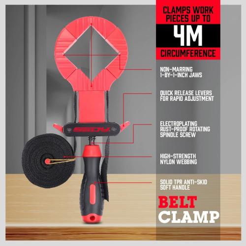 SEDY 13 ft. Belt Band Clamp Strap Clamp for Woodworking, Quick Release Frame Clamps with 90-Degree Corner Pieces