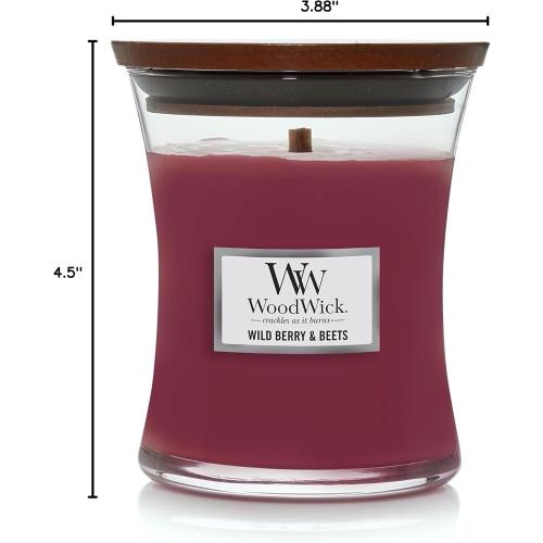 WoodWick Medium Hourglass Candle, Wild Berry/Beets - Premium Soy Blend Wax, Pluswick Innovation Wood Wick, Made in USA