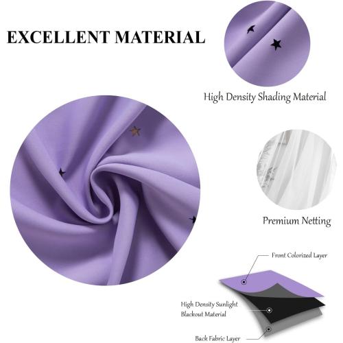 Stars Curtains Double Layer Curtains Blackout Curtains for Bedroom Kids Curtains Cute Curtains Kids Blackout Curtains, Curtains 84 Inches Long 2 Panels Set, Purple Curtains, 52 X 84 Inches