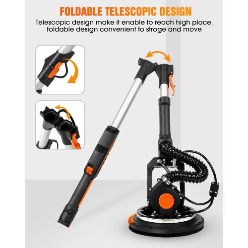 Electric Drywall Sander with Vacuum Dust Collection, Variable Speed, LED Light, Foldable Handle, Sanding Discs & Grids
