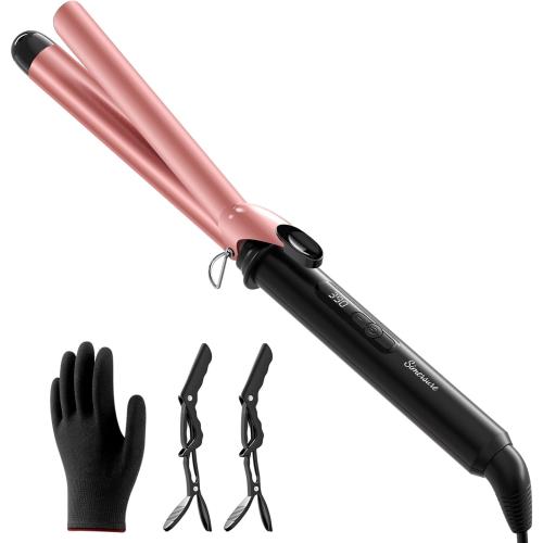 Dual Voltage Curling Iron 1 Inch Long Barrel–Ceramic Fast-Heating Hair Styling Tool for Short & Long Hair, Travel Curling Wand with 12 Levels Smart Temperature Control and Safety Glove