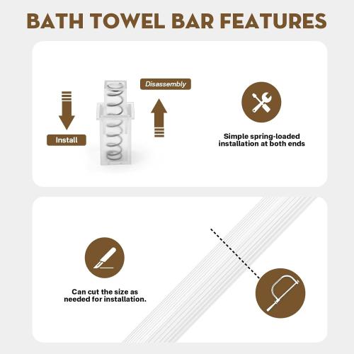 24-Inch Adjustable Bathroom Towel Bar Replacement Rod,Replacement Shower Towel Bar for Ceramic Holder with Adjustable Spring End Wall Mount for Kitchen & Bathroom Towel Storage(Clear-Reliable Plastic)