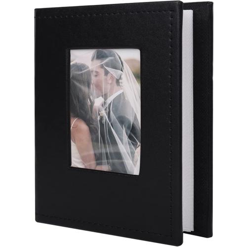 RECUTMS 100 Photo Album for 4x6 100 Small Photos Black Premium Leather Cover Inner White Page Vertical Photo Book for Family Wedding Graduation （Black）