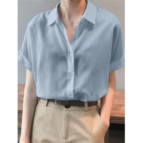 Oversized Shirts Women XL Shirt Fashion Loose Solid Tops Short Sleeved Blouse Casual Solid Buttons Down Blusas