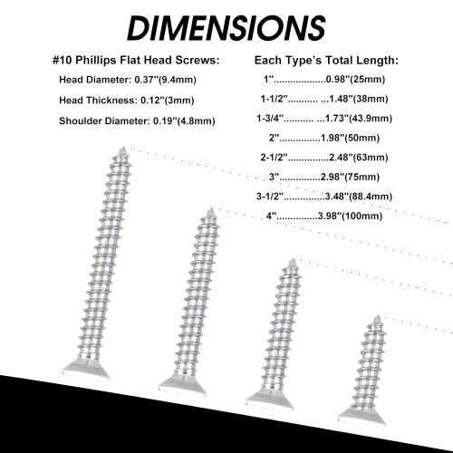 White Head 50 PCS #10x2-1/2(2.5 inch) Stainless Steel Phillips Pan Head Wood Screws,White Coated Screws Covers Head Wood Screws,Stainless Steel 18-8 A2(304) Screw,Home Screw Kit by QISHENG
