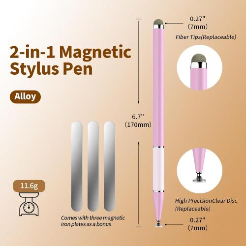 Bopomofo Stylus Pen for Touchscreen,5 PCS 2-in-1 Magnetic Stylus Pen High Sensitivity & Precision Stylus,Extended Pen Body Design,Compatible with Touch Screens(9 Tips   3 Magnetic Sheets)
