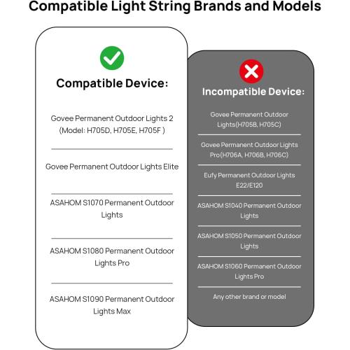 ASAHOM T-Splitter Compatible with Govee Permanent Outdoor Lights 2/Elite(Model: H705D, H705E, H705F), T-Splitter S1070 S1080 Permanent Outdoor Lights, White(Type A)