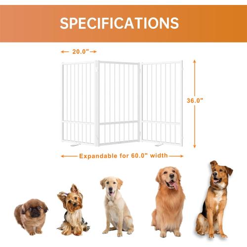 SNUOWU Full Metal Freestanding Dog Gate with Door, 36''Height Foldable Pet Dog Fence for Indoor & Outdoor, 3 Panels Extra Wide Free Standing TallDog Gates for Doorways,House,Stairs,Porch,Deck,Yard