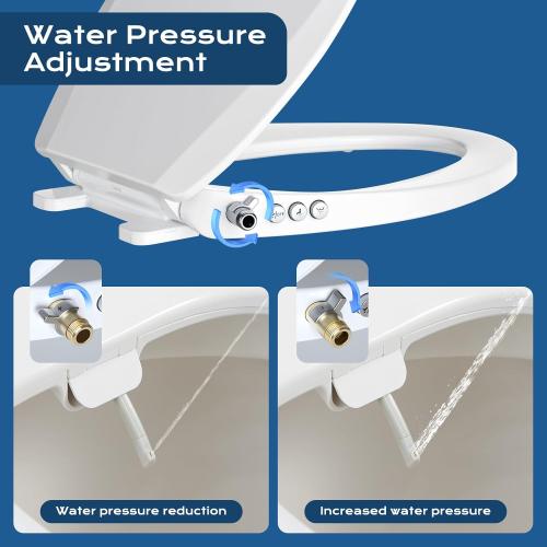 Clirass Bidet Toilet Seat, Soft Close Elongated Toilet Seat, Button control Feminine/Posterior Wash Switch, Knob Control Water Pressure,White Bidet Seat Attachment with Brass inlet