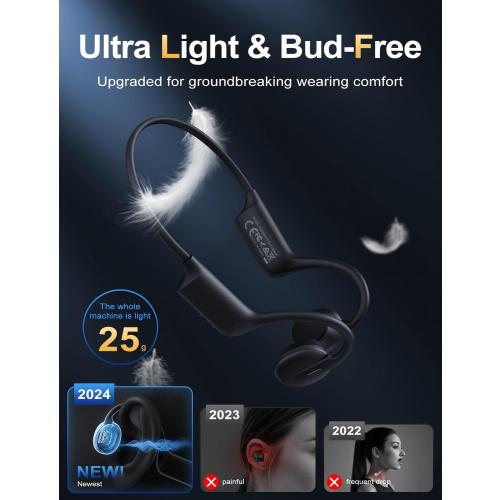 Bone Conduction Headphones Lightweight Open Ear Headphones Sport Headphone with Built-in Mic Extra Comfort IPX5 Waterproof Headset for Running,Cycling,Driving