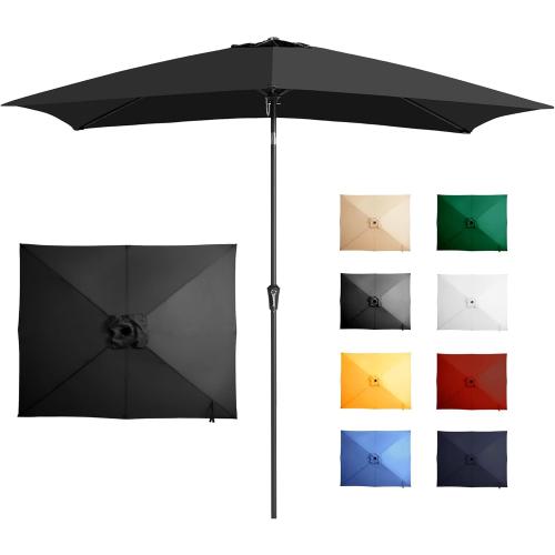 Size  6.5x10FT  Color Red Rectangular Patio Umbrella Outdoor Table Umbrella w/Push Button Tilt & Crank Rectangle Market Umbrella UV Protection for Garden,Deck,Lawn,Yard & Pool,Black