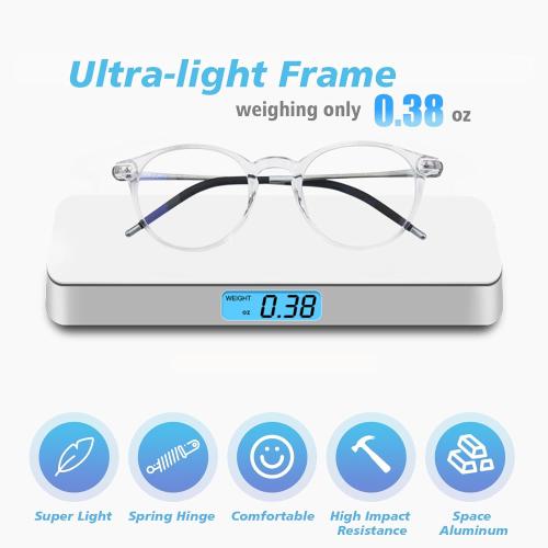 Exquisite Round Ultralight Progressive Multifocus Reading Glasses Women Men Durable Blue Light Blocking Anti EyeStrain/UV Multifocal Readers Spring Hinge（Mid-Near Range 3ft,Top is Not 0）2.5 Clear