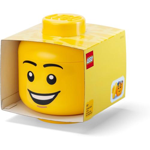 ‼️has mild stains ‼️LEGO Iconic Storage Head Large, Stackable Storage Box, 8,5 L, Yellow, Happy Boy | Storage Box with Lid |Toy Storage | Home Organization | Kids Room | Stackable Organizer