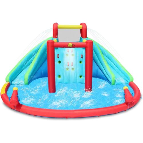 Inflatable Waterfall Aqua Park with Pool and Slides and Cannons. L 14.8' x W 14.4' x H 7.5'