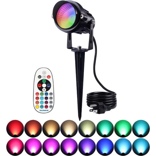 SUNVIE RGBW Outdoor Spotlight 12W LED Landscape Spotlights 120V Color Changing Spotlight Outdoor with Remote Control Waterproof LED Spot Lights Landscape Lights for Yard Patio Garden Lawn, 1 Pack