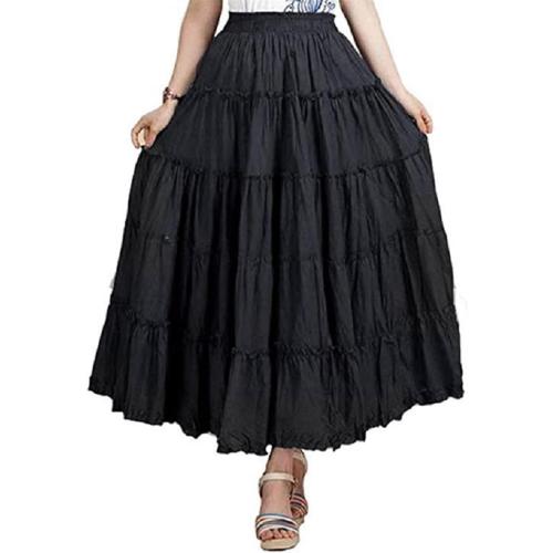 Saukiee Women's Bohemian Elastic Waist Long Skirt Cotton Circle Ruffle Broomstick Peasant Maxi Tiered Skirts