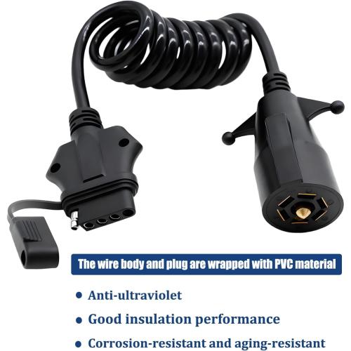 7 Pin to 5 Pin Trailer Light Adapter 7 Way Blade to 5 Way Flat Trailer Plug Adapter, 7 Way to 5 Way Trailer Coiled Wiring Adapter Trailer Connectors for RV Truck 5 FT(60 inches)