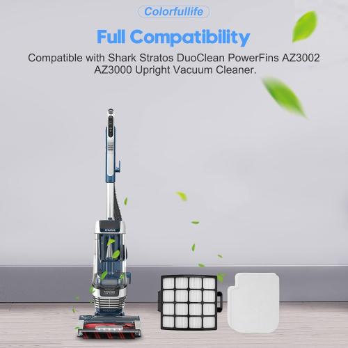 Colorfullife AZ3002 Filters Replacement for Shark Stratos AZ3002 AZ3000 AZ3000W DuoClean PowerFins Stratos Upright Vacuum Cleaner, 2 HEPA and 4 Foam & Felt Filters