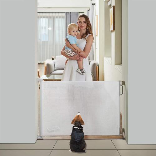 EasyBaby Retractable Baby Gate, 33 Tall, Extends up to 55'' Wide, White/Child Safety Baby Gates, Pet Retractable Gates for Stairs, Doorways, Hallways, Indoor and Outdoor