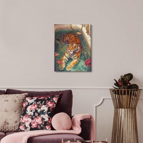 Vintage Whimsical Minimalism Animal Bathroom Art Tiger In Bathtub Poster Canvas Wall Art Living Room Aesthetic Home Decor Bedroom Decoration Gift Posters Unframed12x16inch
