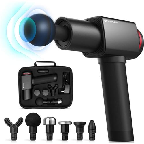 Merach Cordless Handheld Muscle Massage Gun with 6 Heads, 6-Speed Electric Quiet Deep Tissue Muscle Massager Professional Percussion Vibration Massage Device Tools for Body Pain Relief Foot Back Neck