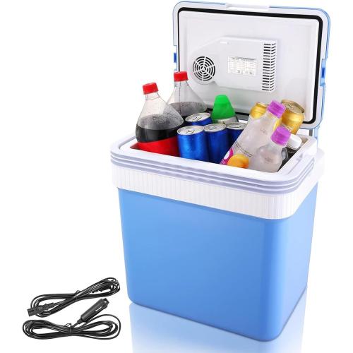 Electric Cooler and Warmer, 26 Quart/24 Liter Portable Thermoelectric Fridge with Collapsible Handle, Domestic & Car Plug in Refrigerator, for Home Camping Travel Picnics Use, 110V/12V