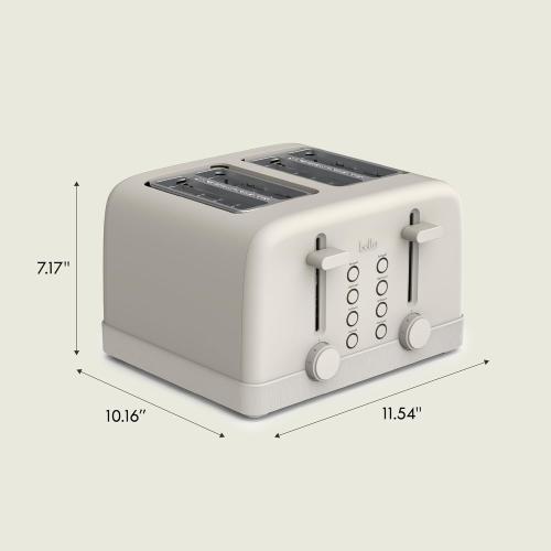 bella 4 Slice Toaster, 6 Setting Shade Control with Reheat & Cancel Buttons, Removable Crumb Tray, Anti Jam & Auto Shutoff, 900 Watt, Oatmilk