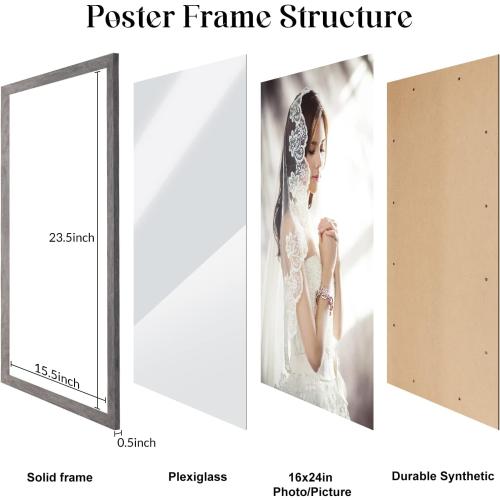 16 x 24 Picture Poster Frame, Rustic Gray 24 x16inch Frame, Natural 16x24 Canvas Frame, Distressed Grey Large Gallery Family Concert Photo Frame, Anniversary/Birthday/Wedding/Thank you/Christmas Gift