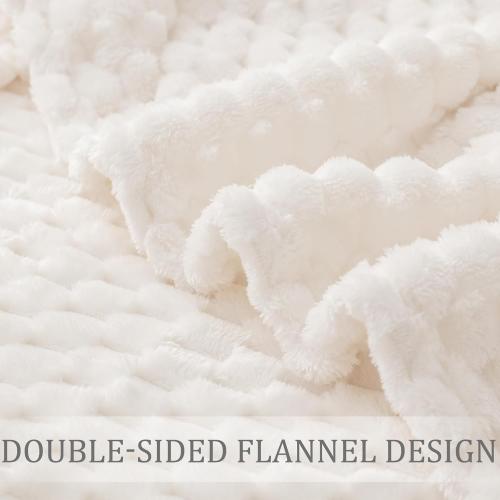 Exclusivo Mezcla Extra Large Fleece Throw Blanket for Couch, 50x70 Inches Stylish Jacquard Soft Throw Blanket, Fuzzy Cozy Lightweight for Winter, Ivory